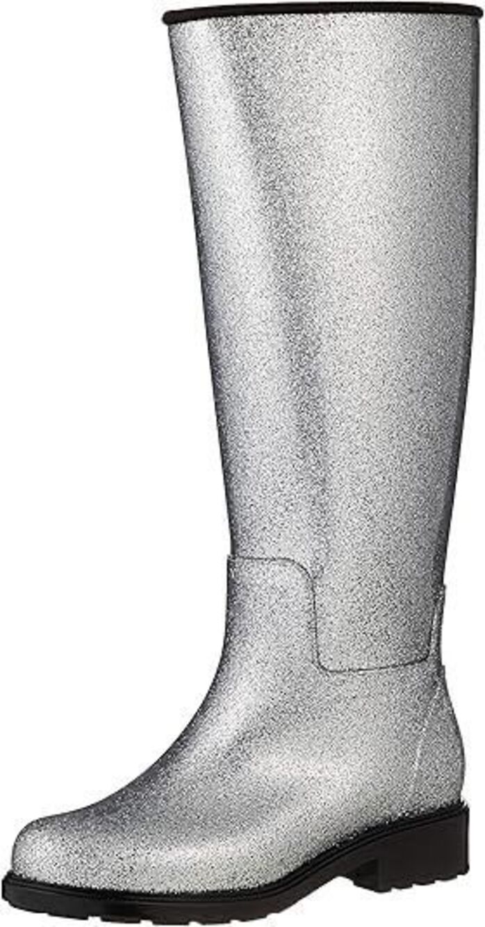 Melissa Glitter Sparkly Silver Tall Maximalist Whimsical Fun Rain Boots Size 6